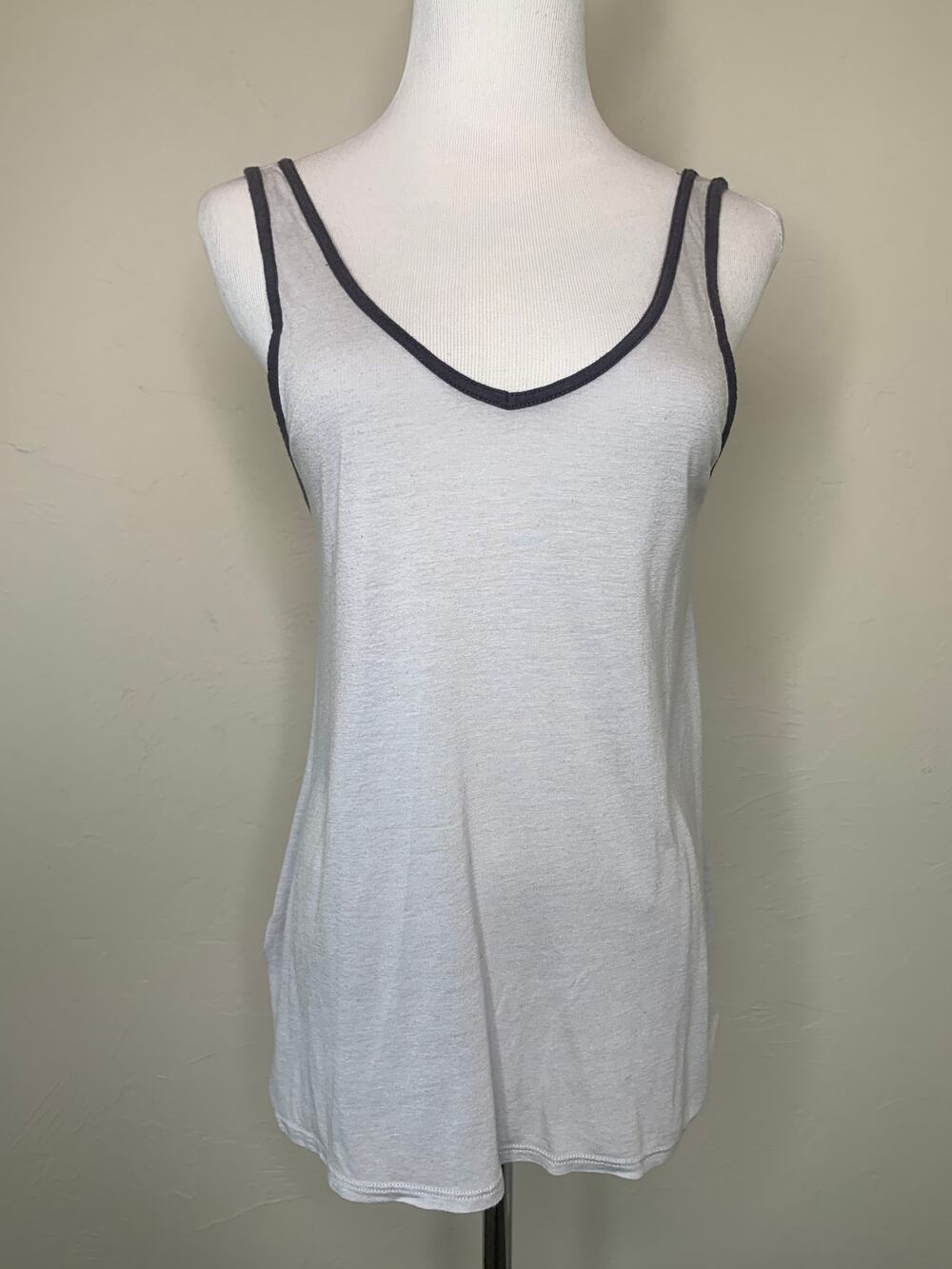 Free Press Thin Tank Top Gray Dark Gray Trim Sz XS
